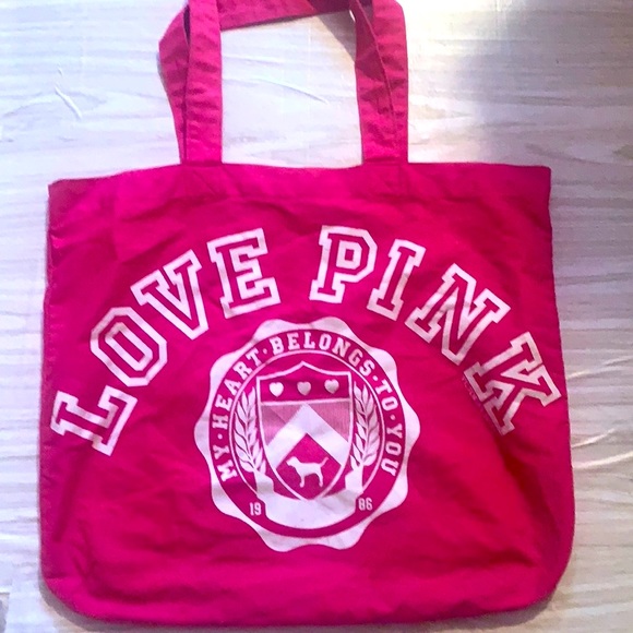 RARE VICTORIA SECRET LOVE HOT PINK  LARGE CANVAS BAG TOTE BARBIE UNIVERSITY - Picture 2 of 12